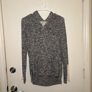 Gray Hooded Sweater with Cream Accents